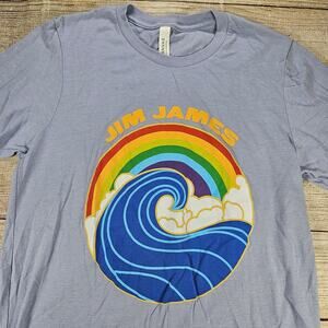 Bella+Canvas Men's Blue S Jim James Rainbow Wave Graphic T-Shirt Cotton Blend